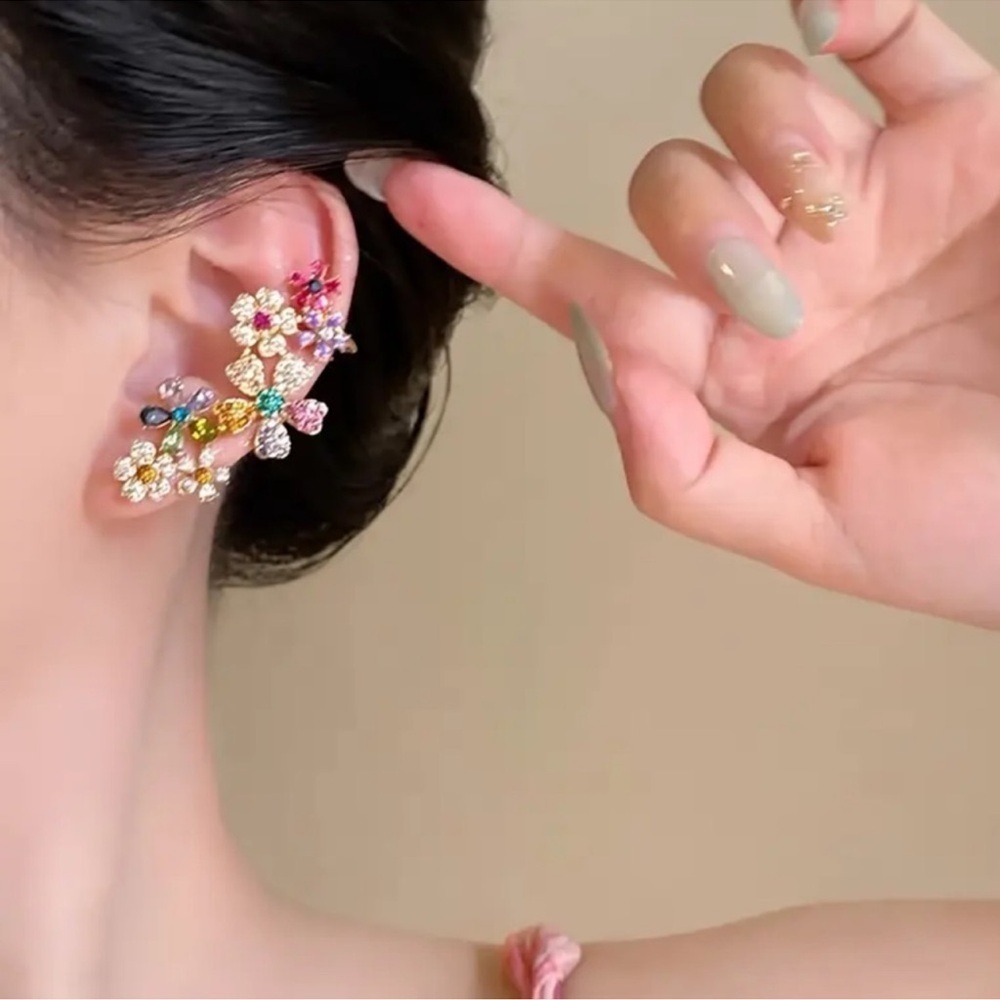 NEW! Luxury Colorful Flower Ear Cuff Earrings Elegant Jewelry Ear Cuff 🌸 B1-67 - Picture 7 of 7